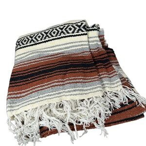 Striped Woven Blanket with Fringe Falsa Mexican throw southwest western